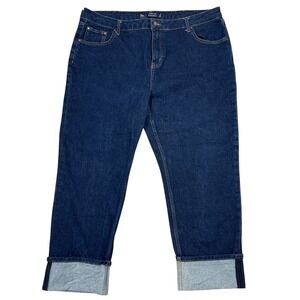 Boden Denim Turn Up Straight Jeans Dark Wash Sz US 20/22R Cuffed Summer Coastal